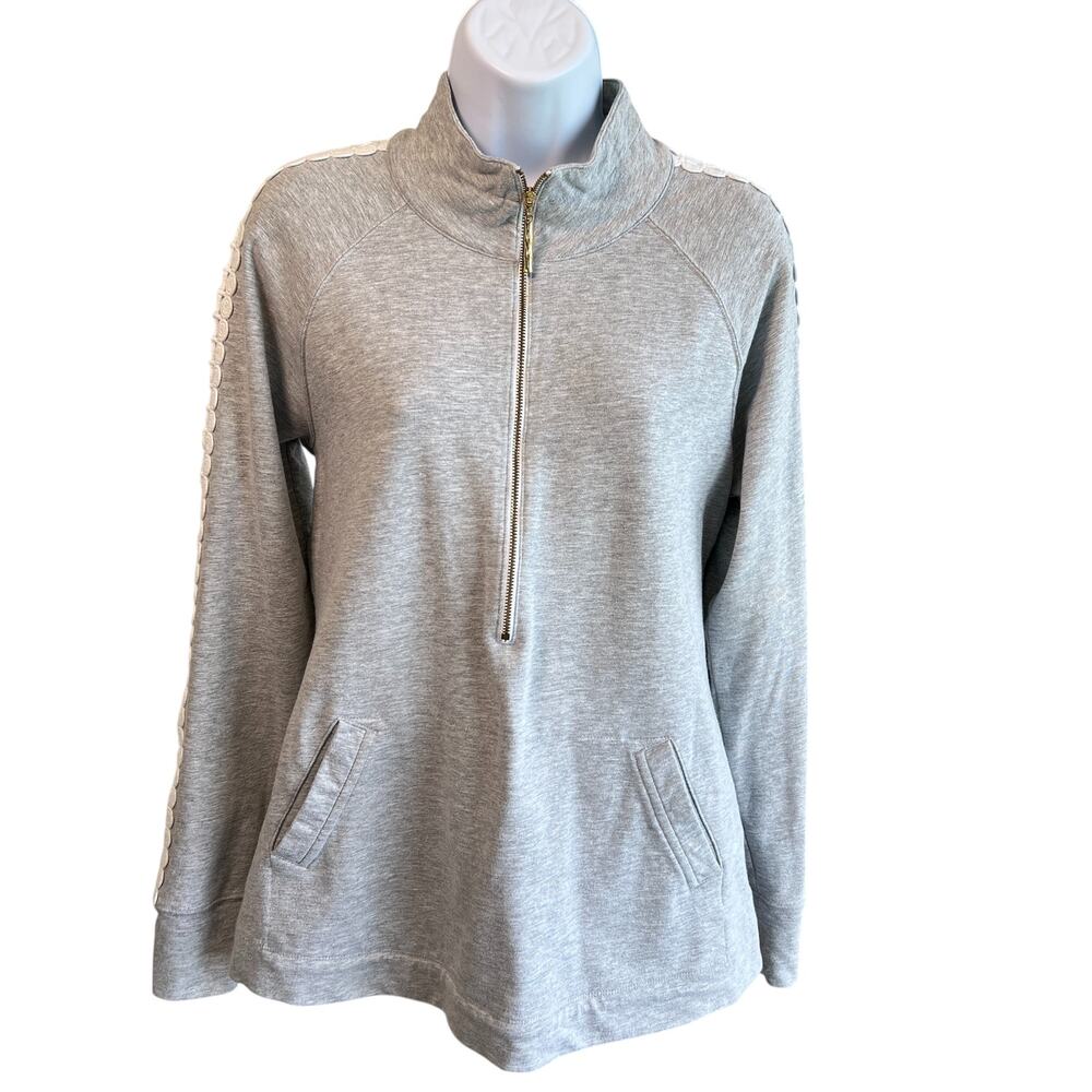 Lilly Pulitzer Skipper Quarter Zip Popover‎ Jacket Sz M Gray Preppy Coastal